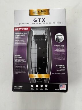 Andis GTX Fade Corded Professional Hair Trimmer Clipper Gold Metallic Box Combs